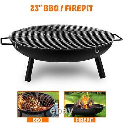 23 Large Round Steel Fire Pit Garden Patio Camping Heater Burner Bowl BBQ Gril