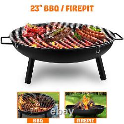 23 Large Round Steel Fire Pit Garden Patio Camping Heater Burner Bowl BBQ Gril