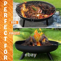 23 Large Round Steel Fire Pit Garden Patio Camping Heater Burner Bowl BBQ Gril