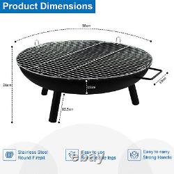 23 Large Round Steel Fire Pit Garden Patio Camping Heater Burner Bowl BBQ Gril