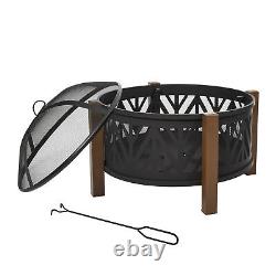 2-in-1 Outdoor Fire Pit Bowl with BBQ Grill Grate 30 Spark Screen Cover