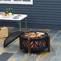 2-in-1 Outdoor Fire Pit Bowl with BBQ Grill Grate 30 Spark Screen Cover