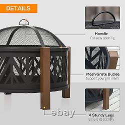 2-in-1 Outdoor Fire Pit Bowl with BBQ Grill Grate 30 Spark Screen Cover