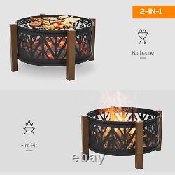 2-in-1 Outdoor Fire Pit Bowl with BBQ Grill Grate 30 Spark Screen Cover