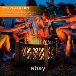 2-in-1 Outdoor Fire Pit Bowl with BBQ Grill Grate 30 Spark Screen Cover