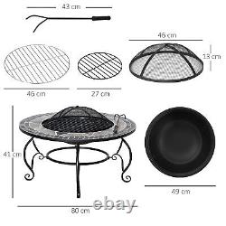 3 in 1 80cm Outdoor Fire Pit Patio Heater Cooking BBQ Grill Table Poker Screen