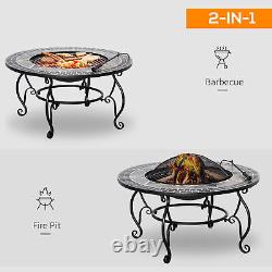 3 in 1 80cm Outdoor Fire Pit Patio Heater Cooking BBQ Grill Table Poker Screen