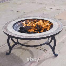 3 in 1 Fire Pit Bowl, BBQ & Star Tiled Coffee Table 76cm Outdoor Garden Patio