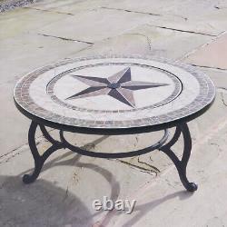 3 in 1 Fire Pit Bowl, BBQ & Star Tiled Coffee Table 76cm Outdoor Garden Patio