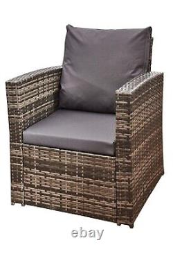 4 Piece Outdoor Garden Rattan Furniture Fire Pit Table Sofa Arm Chairs & Cushion