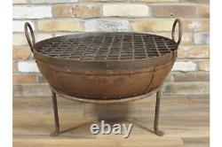 60CM Iron Fire Pit Kadai Fire Pit with Grill BBQ Wood Burner Fire Bowl 5189s