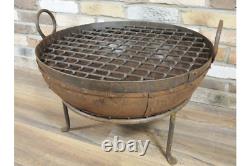 60CM Iron Fire Pit Kadai Fire Pit with Grill BBQ Wood Burner Fire Bowl 5189s