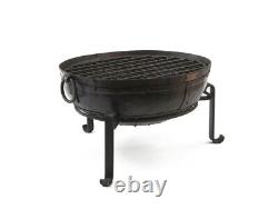 60cm Recycled Indian Fire Bowl with Low Stand and Grill/Handmade Kadai Firepit