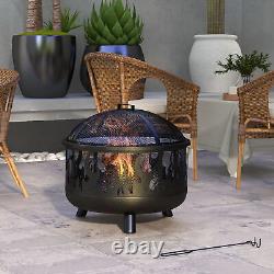 61.5cm 2-In-1 Outdoor Fire Pit & Firewood BBQ Manual Garden Cooker Heater