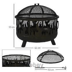 61.5cm 2-In-1 Outdoor Fire Pit & Firewood BBQ Manual Garden Cooker Heater