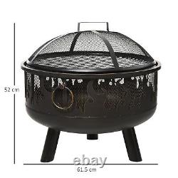 61.5cm 2-In-1 Outdoor Fire Pit & Firewood BBQ Manual Garden Cooker Heater