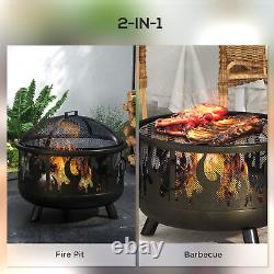 61.5cm 2-In-1 Outdoor Fire Pit & Firewood BBQ Manual Garden Cooker Heater