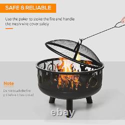 61.5cm 2-In-1 Outdoor Fire Pit & Firewood BBQ Manual Garden Cooker Heater