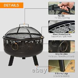 61.5cm 2-In-1 Outdoor Fire Pit & Firewood BBQ Manual Garden Cooker Heater