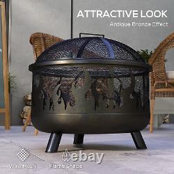 61.5cm 2-In-1 Outdoor Fire Pit & Firewood BBQ Manual Garden Cooker Heater