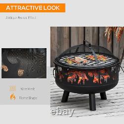 61.5cm 2-In-1 Outdoor Fire Pit & Firewood BBQ Manual Garden Cooker Heater