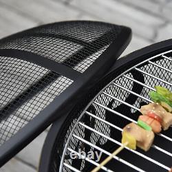 61.5cm 2-In-1 Outdoor Fire Pit & Firewood BBQ Manual Garden Cooker Heater