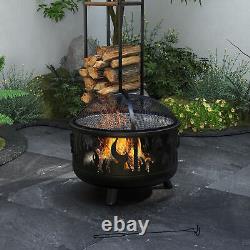 61.5cm 2-In-1 Outdoor Fire Pit & Firewood BBQ Manual Garden Cooker Heater