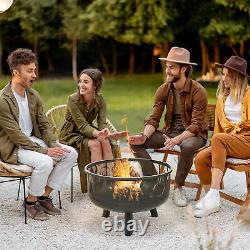 61.5cm 2-In-1 Outdoor Fire Pit & Firewood BBQ Manual Garden Cooker Heater