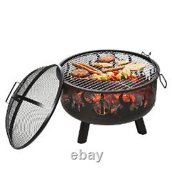 61.5cm 2-In-1 Outdoor Fire Pit & Firewood BBQ Manual Garden Cooker Heater