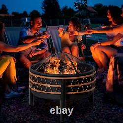 64 cm Outdoor Fire Pit Portable Wood Burning Firepit with Screen Cover and Poker