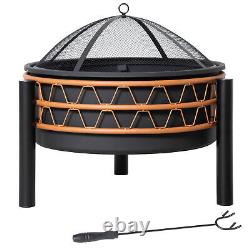 64 cm Outdoor Fire Pit Portable Wood Burning Firepit with Screen Cover and Poker