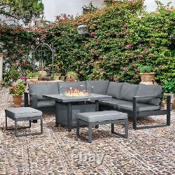 6pcs Outdoor Furniture Set, Garden Corner Sofa with Fire Pit Table, Aluminium