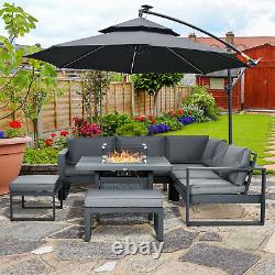 6pcs Outdoor Furniture Set, Garden Corner Sofa with Fire Pit Table, Aluminium