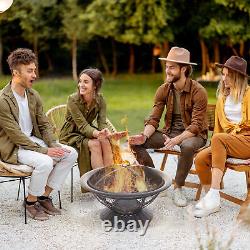 76cm Steel Round Outdoor Patio Fire Pit Wood Log Burning Heater withPoker Grate
