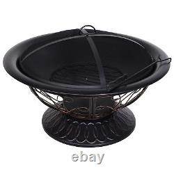 76cm Steel Round Outdoor Patio Fire Pit Wood Log Burning Heater withPoker Grate