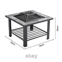 76cm Table Outdoor Garden Fire Pit Log Wood Burner BBQ Grill Lid & Storage Shelf