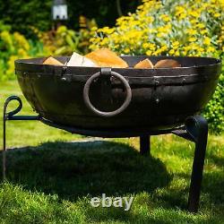 80cm Large Fire Pit BBQ Indian Fire Bowl With Stand & Grill