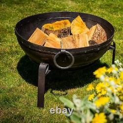 80cm Large Fire Pit BBQ Indian Fire Bowl With Stand & Grill