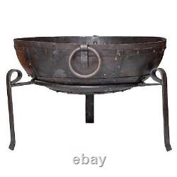 80cm Large Fire Pit BBQ Indian Fire Bowl With Stand & Grill