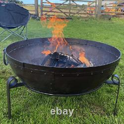 80cm Large Fire Pit BBQ Indian Fire Bowl With Stand & Grill