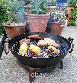 BBQ Fire Pit Kadai Steel Cooking Bowl 60cm Diameter Authentic Hand Made Karai