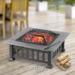 Bbq Fire Pit Square Outdoor Garden Patio Heater Brazier Grill Firepit Bowl Stove