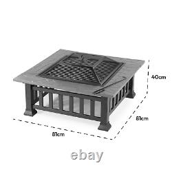 Bbq Fire Pit Square Outdoor Garden Patio Heater Brazier Grill Firepit Bowl Stove