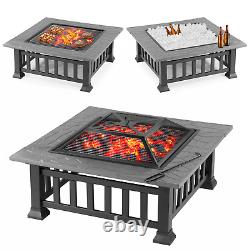 Bbq Fire Pit Square Outdoor Garden Patio Heater Brazier Grill Firepit Bowl Stove