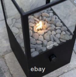Black Mettal Fire Pit Glass Dome Rectangular Garden Fireplace Gas Table Stove
