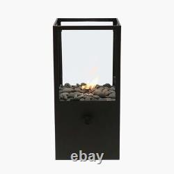 Black Mettal Fire Pit Glass Dome Rectangular Garden Fireplace Gas Table Stove