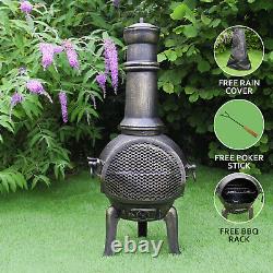 Chimenea Outdoor Heater Patio Garden Fire Pit Burner Bronze Cast Iron Chiminea