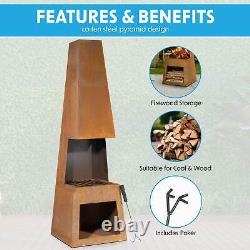 Chiminea Fire Pit, Outdoor, Wood Storage Corten Steel