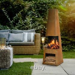 Chiminea Fire Pit, Outdoor, Wood Storage Corten Steel