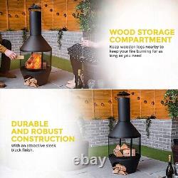 Chiminea Steel Cast Iron Fire Pit Garden Patio Heater Outdoor Log Burner Storage